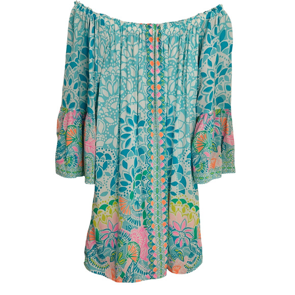 Lilly Pulitzer Nevie Dress Size XS Caribbean Citrus Off Shoulder Tropical Beachy - Picture 6 of 11